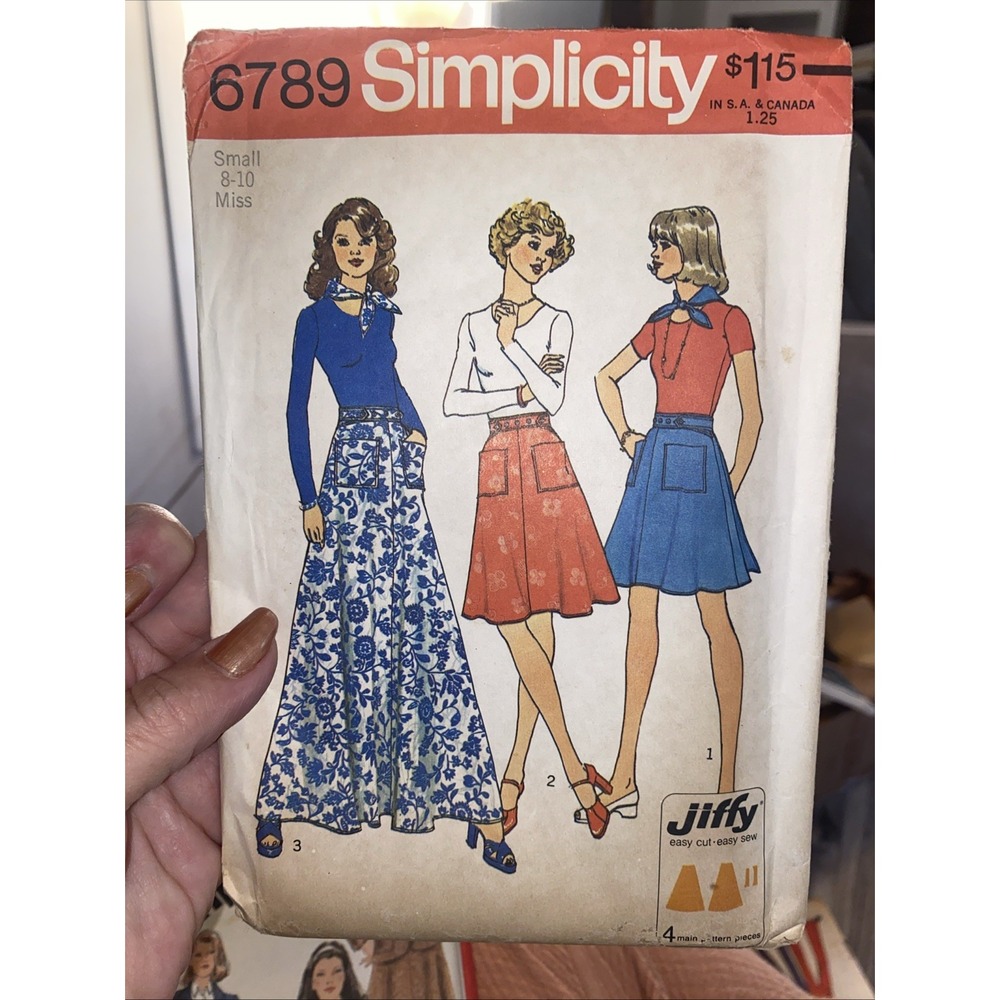 Vintage 70s Simplicity 6789 Jiffy Back Wrap Skirt Scarf Sewing Pattern Sz 8-10